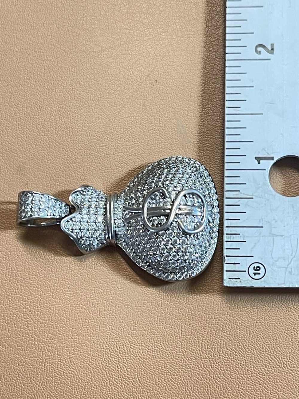 Money Bag Monopoly DahWear925 Sterling Silver CZ Hip Hop Pendant - Picture 6 of 6